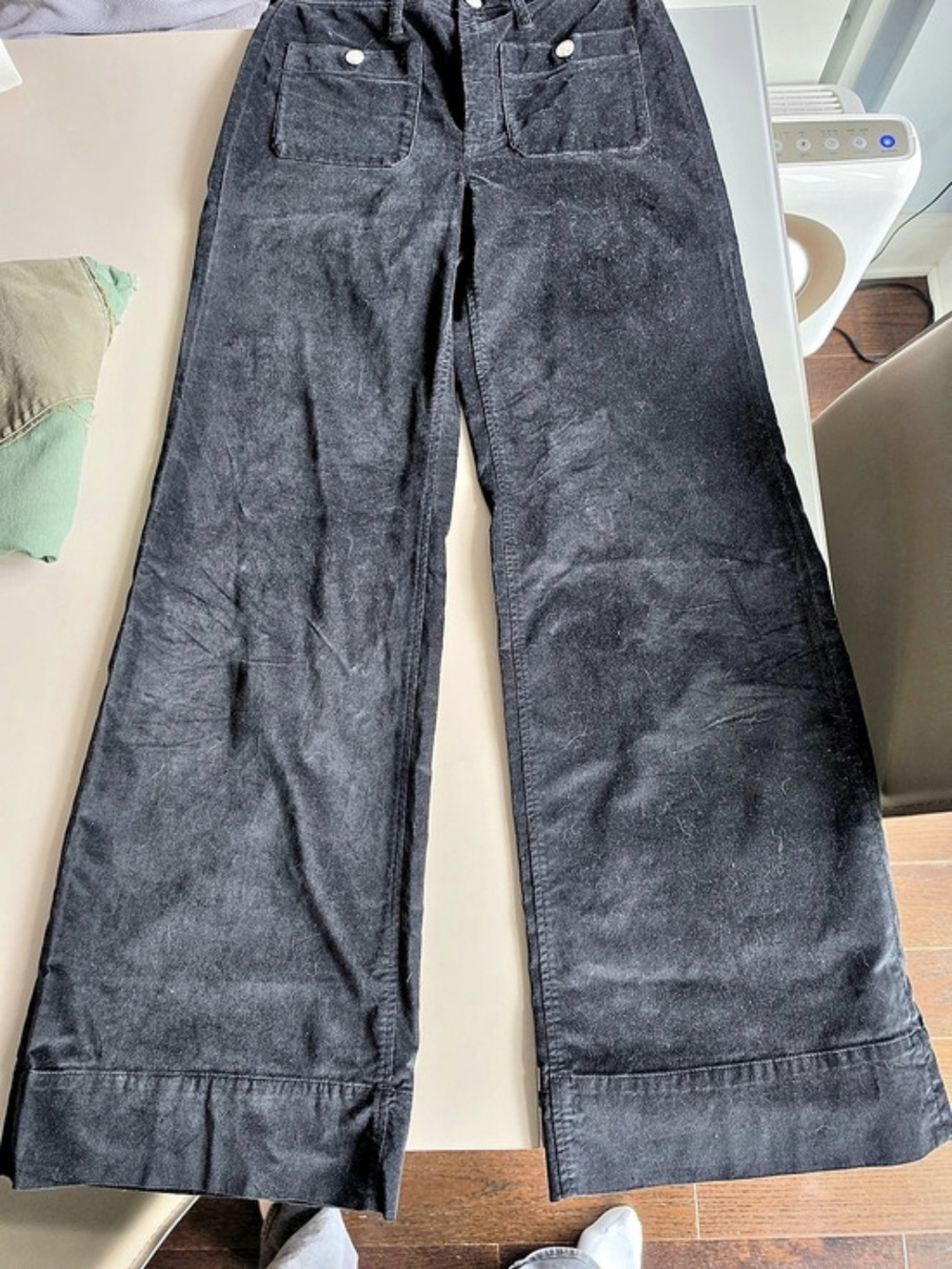J.Crew Lizzie High-Rise Wide-Leg Patch-Pocket Corduroy Pant Velvet Pants Black